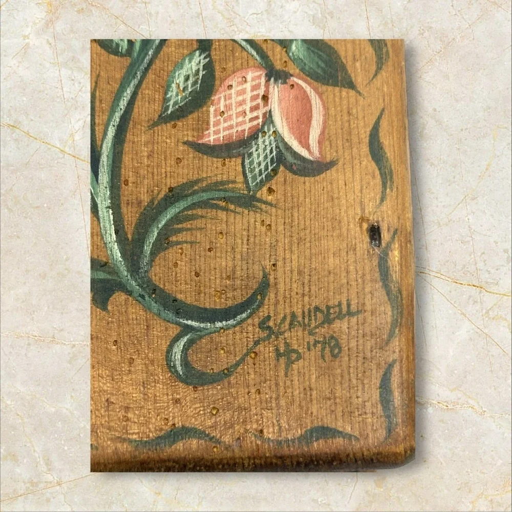 Habersham Plantation Wood Wall Pocket‎ 1978 Brown Good Folk Art Floral Box